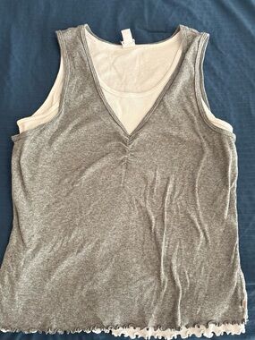Layered Gray V-Neck Tank with Cream Underlayer